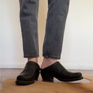 Frye Black Leather Mules